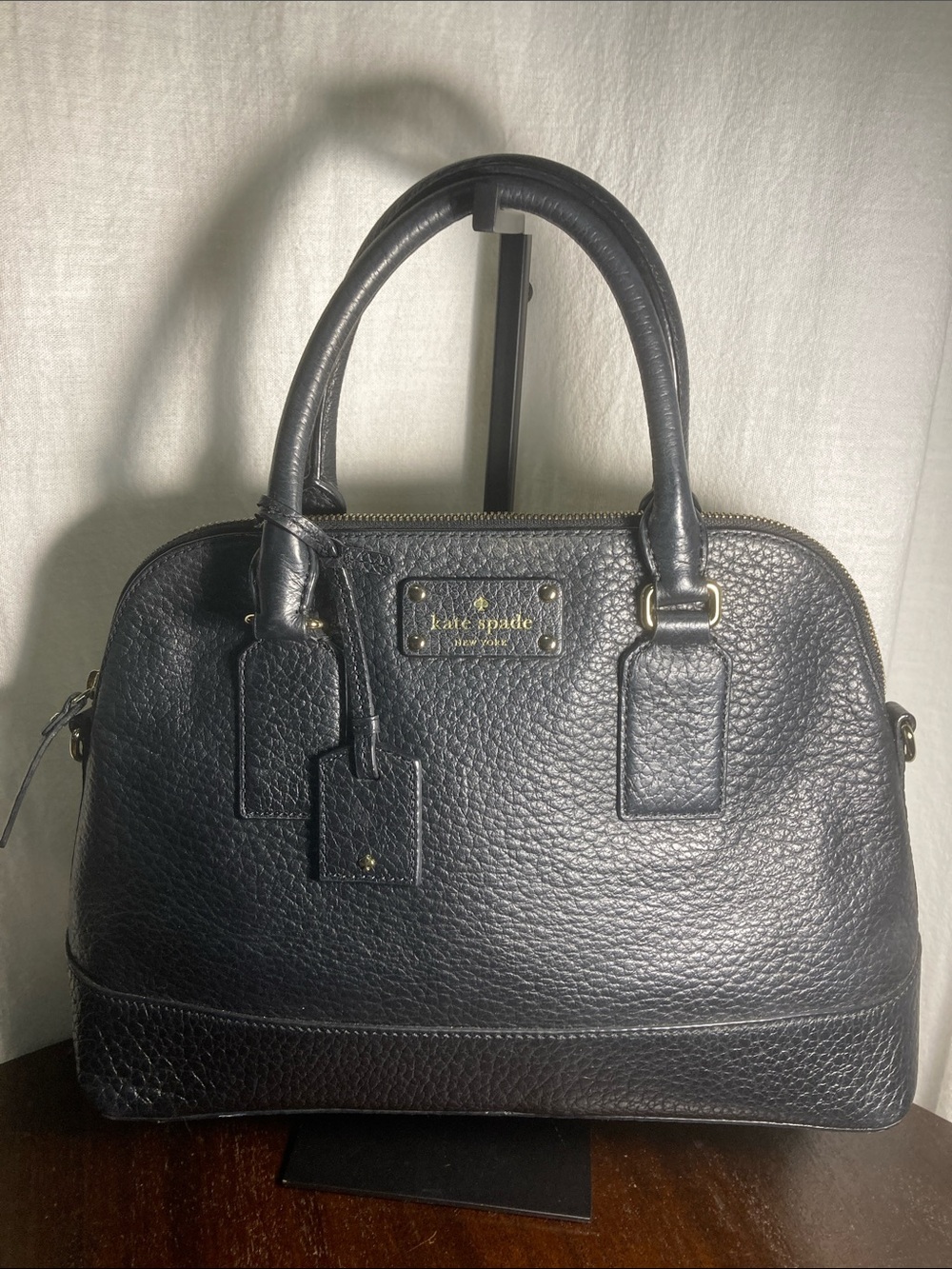 kate spade Black Pebbled Leather Dome Bay Street Rachel  Satchel